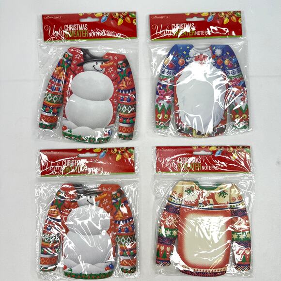 Lot of 4 CrownJewlz Ugly Christmas Sweater Notepads New - Picture 2 of 7
